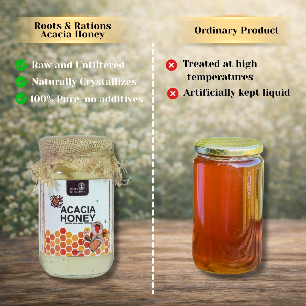 Roots & Rations Acacia Honey Raw & Unprocessed | Light & Naturally Smooth