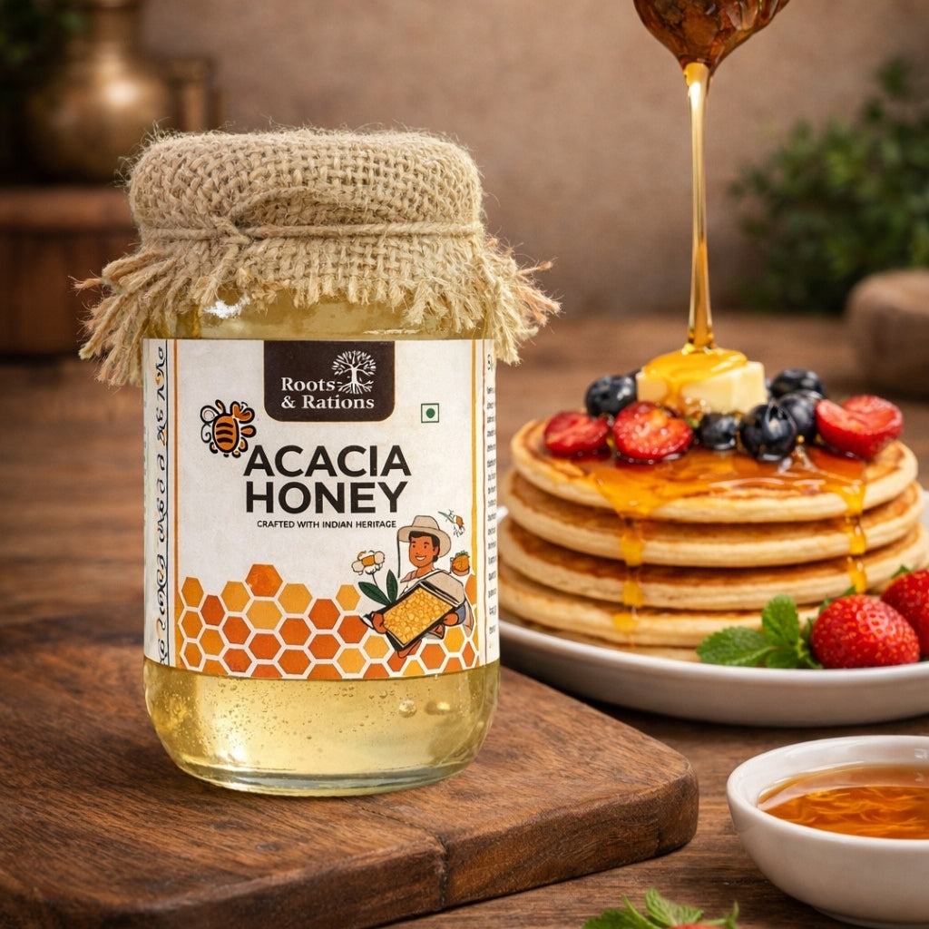 Roots & Rations Acacia Honey Raw & Unprocessed | Light & Naturally Smooth
