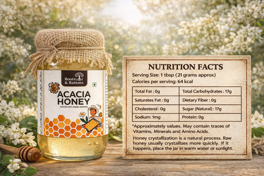 Roots & Rations Acacia Honey Raw & Unprocessed | Light & Naturally Smooth